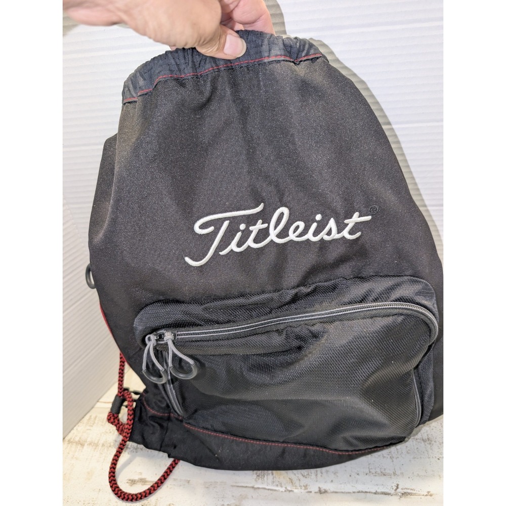 Titleist Large Drawstring Sack Pack Black w/ red Cords Textile Material 19 x 14"